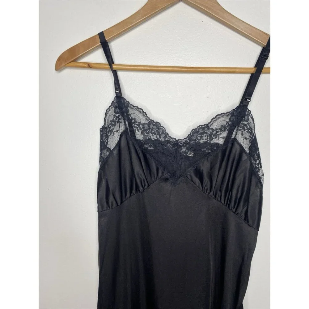 Vintage Black Full Slip Womens 32 Coquette Lace Boudoir Volup Lingerie Dress